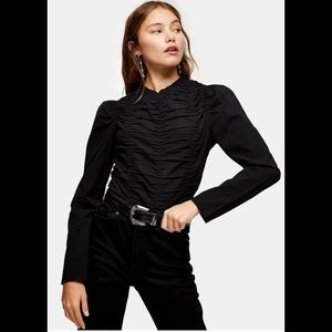 NWT TOPSHOP Tea Blouse With Ruched Detail In Black
